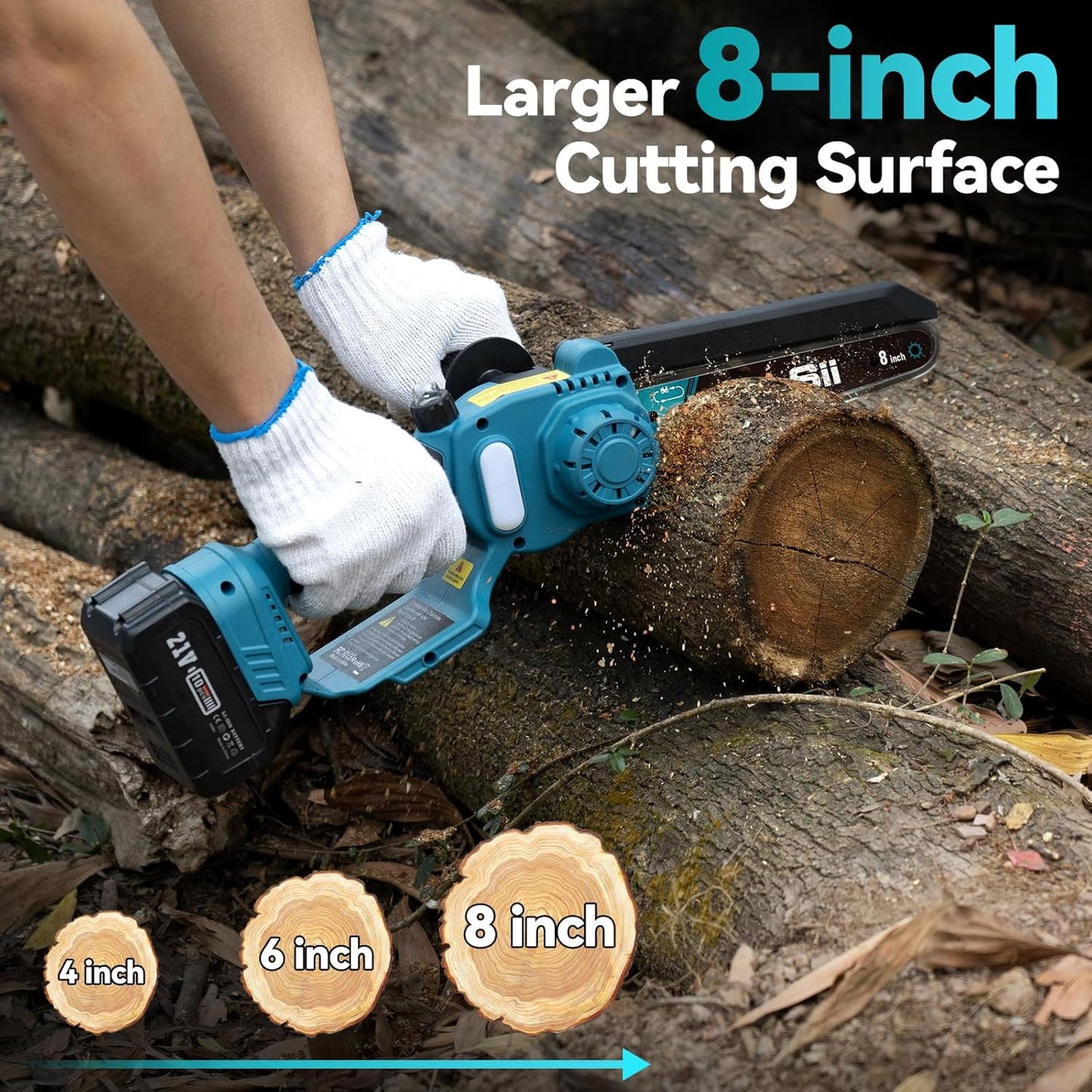 Seesii 2-in-1 Cordless Pole Saw, 8 Inch Brushless Mini Chainsaw with Extension Pole, 16ft Max Pole Saws with 2x 21V Batteries for Tree Trimming, Branches Pruning, Wood Cutting